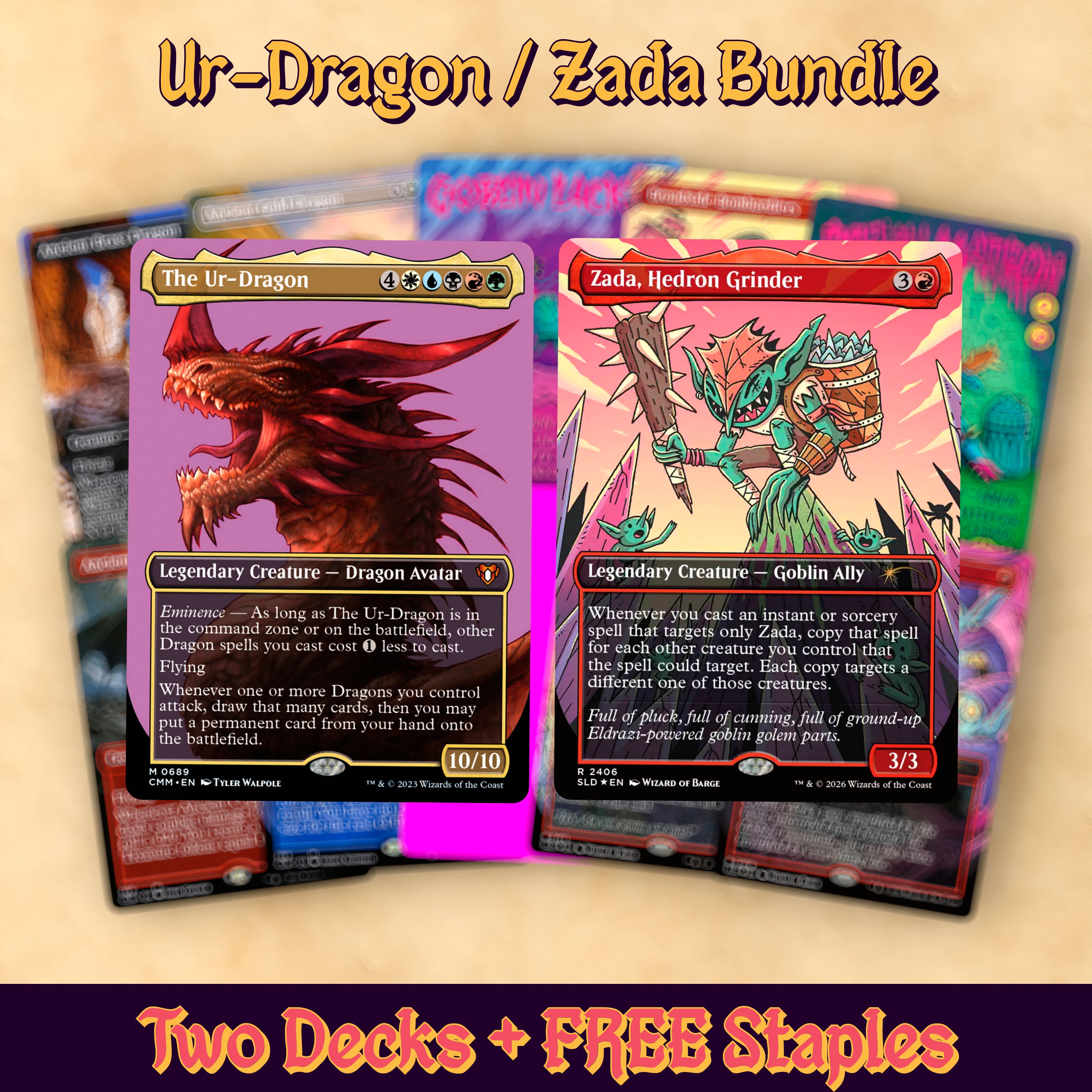 The Ur-Dragon + Zada, Hedron Grinder Complete Commander Decks + Vintage Artifact Set | Premium Alt Art EDH Collection